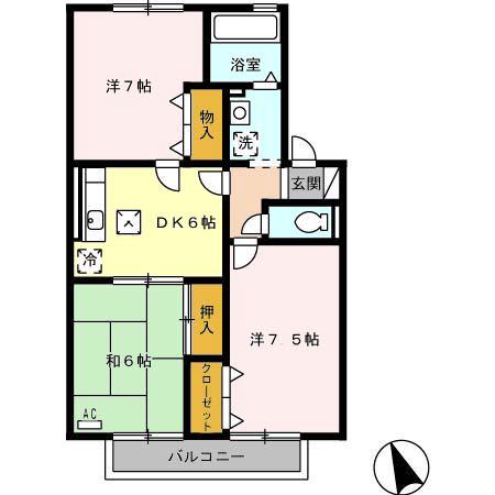 ヴィルヌーブ経堂A棟(3DK/1階)の間取り写真