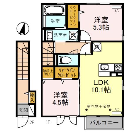 ル・リアン A棟(2LDK/2階)の間取り写真