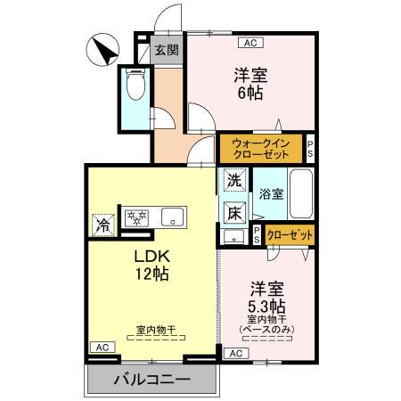 富山地鉄富山港線 下奥井駅 徒歩10分 2階建 築1年(2LDK/1階)の間取り写真