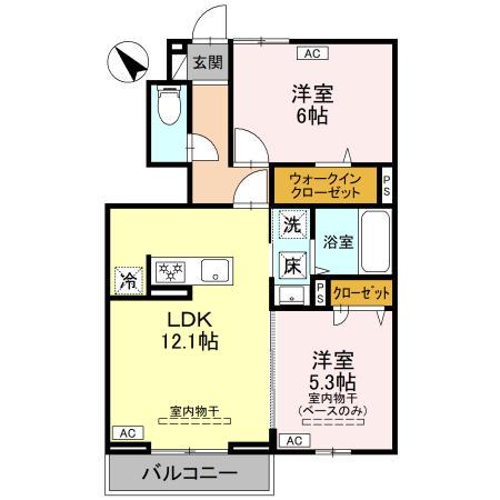富山地鉄富山港線 下奥井駅 徒歩10分 2階建 築1年(2LDK/1階)の間取り写真