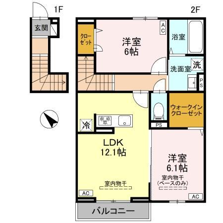 富山地鉄富山港線 下奥井駅 徒歩10分 2階建 築1年(2LDK/2階)の間取り写真