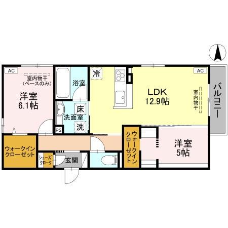 D-GRANDE東田地方(2LDK/1階)の間取り写真