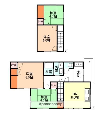 富山地鉄本線 越中荏原駅 徒歩26分 2階建 築52年(4DK)の間取り写真