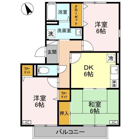 あおばハイツ(3DK/2階)の間取り写真