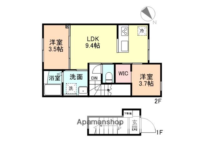 EDGEMOMENT下堀 B棟(2LDK/2階)の間取り写真