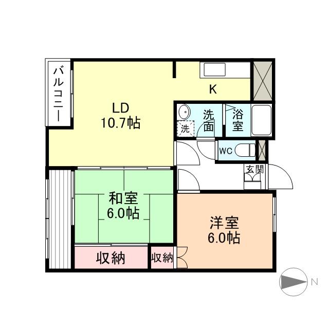 ニューハイツ綾(2LDK/4階)の間取り写真