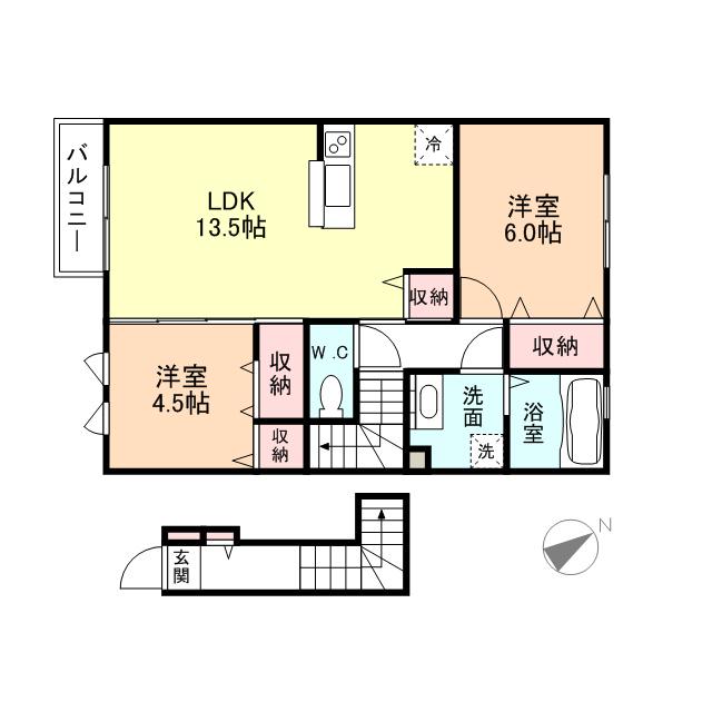 グランドコート Ⅰ(2LDK/2階)の間取り写真