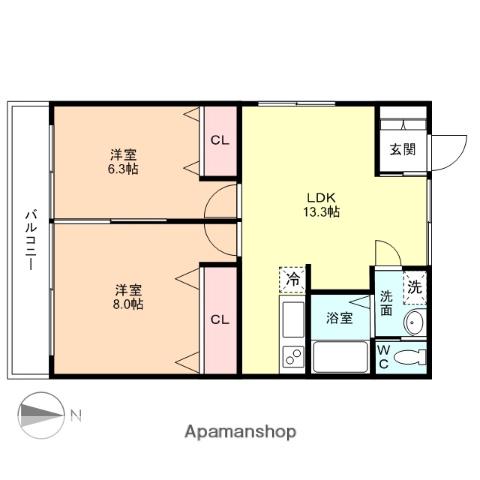 コンチネンタル新根塚(2LDK/2階)の間取り写真