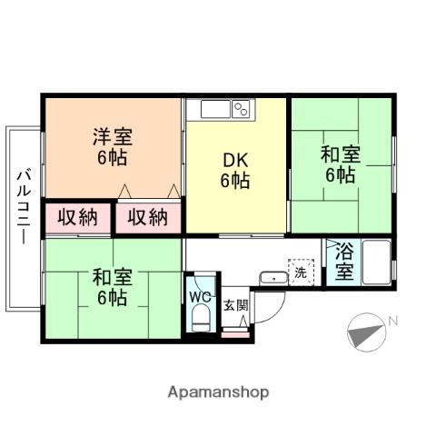 ハイカムール赤田B棟(3DK/1階)の間取り写真