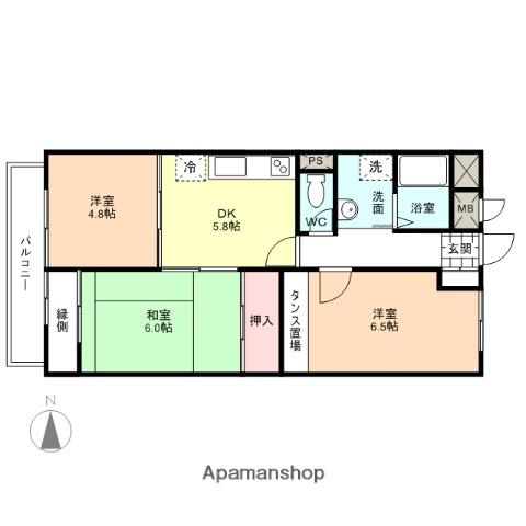 神通スカイハイツ(3DK/5階)の間取り写真