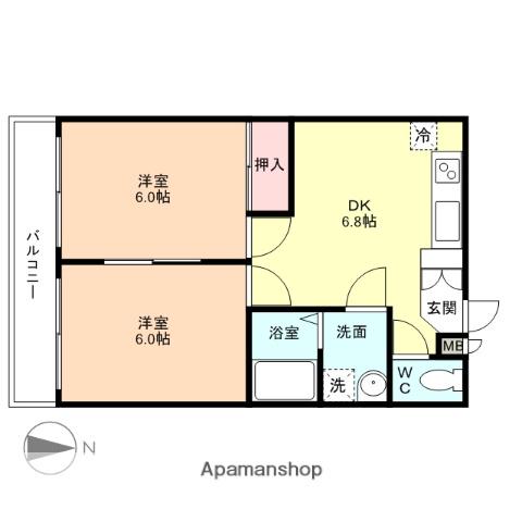 ウェルネスハイツ茶屋(2DK/1階)の間取り写真