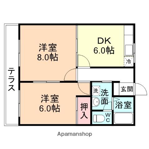 スイートマンションⅡ(2DK/2階)の間取り写真