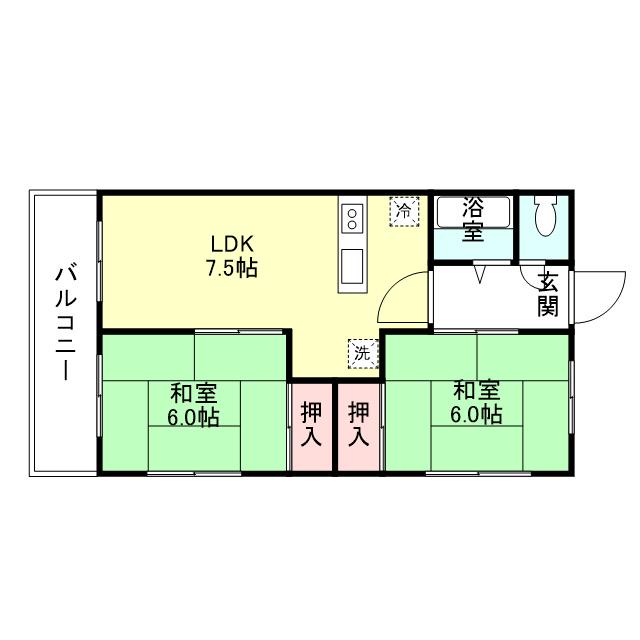 サンシャイン88 A棟(2LDK/7階)の間取り写真
