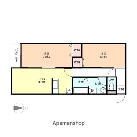 エクセルヒルズD(2DK/2階)の間取り写真