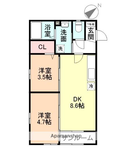 ベルリオーズ(2DK/2階)の間取り写真