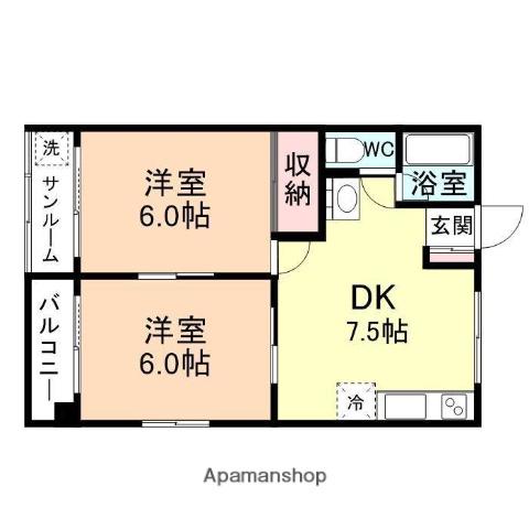 グリーンヴィレッジFUGO(2DK/3階)の間取り写真