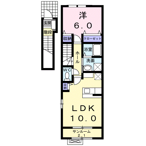 クロワールベルA棟(1LDK/2階)の間取り写真