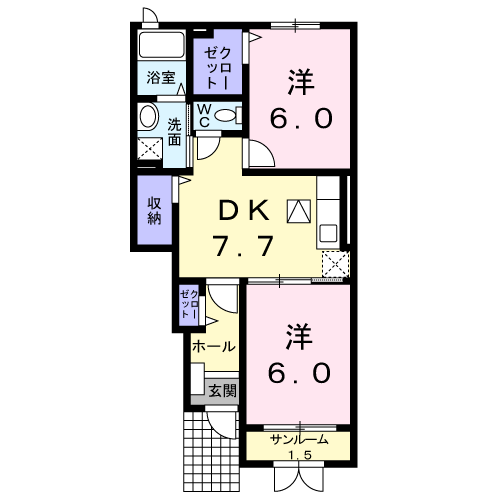 I・TI棟(2DK/1階)の間取り写真