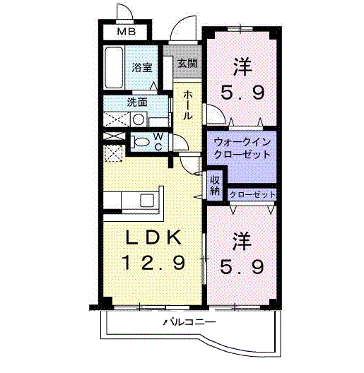 ベル・ウィングⅡ(2LDK/4階)の間取り写真