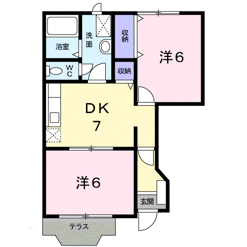 セトル二杉ⅡA棟(2DK/1階)の間取り写真
