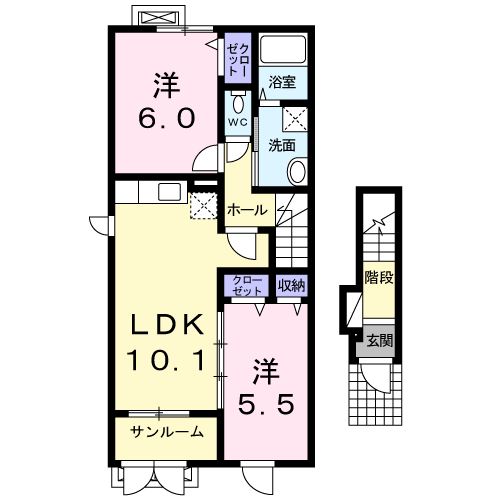 ぽこあぽこB(2LDK/2階)の間取り写真