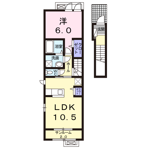 ヴィル・フォーレⅤ(1LDK/2階)の間取り写真