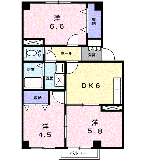 ヴィラージュ・ツボノⅡ(3DK/1階)の間取り写真