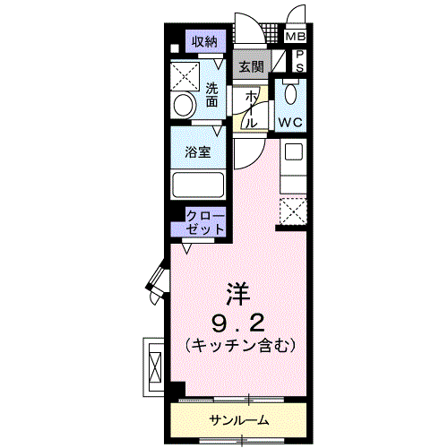 アンソレイユA(ワンルーム/2階)の間取り写真