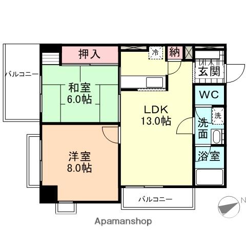 松川ハイツ(2LDK/5階)の間取り写真