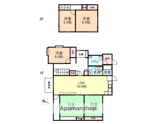 富山地鉄不二越上滝 開発駅 徒歩50分 2階建 築53年(5LDK)の間取り写真