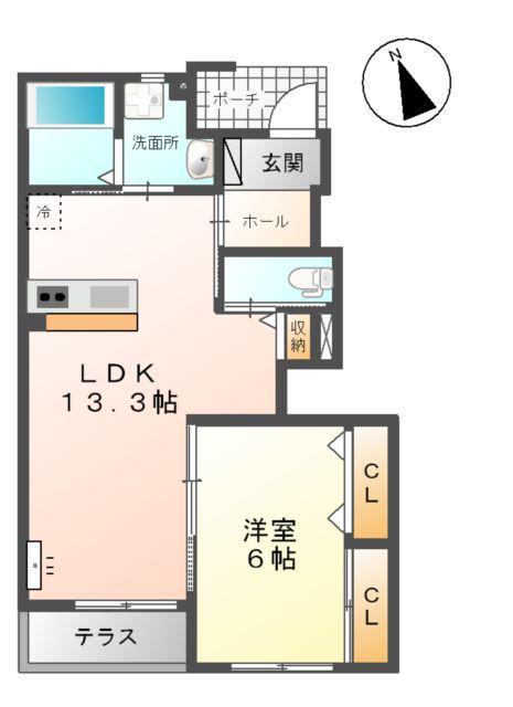 エクスグランド田中(1LDK/1階)の間取り写真