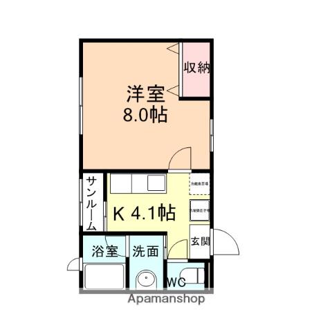 ピュアライフ五福(1K/2階)の間取り写真