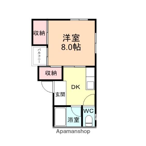 富山地鉄不二越上滝 朝菜町駅 徒歩57分 2階建 築21年(1DK/2階)の間取り写真