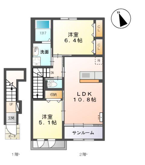 GRAIN-A(2LDK/2階)の間取り写真