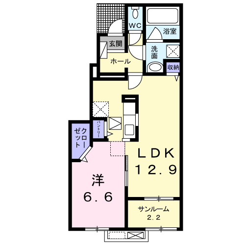 プルミエール手屋Ⅱ(1LDK/1階)の間取り写真