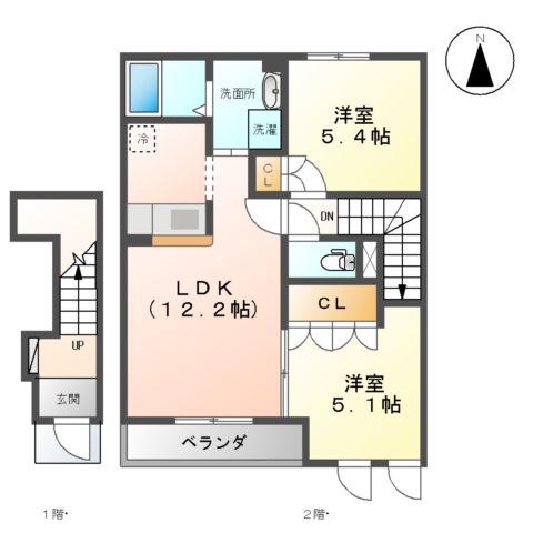 WELCOMEⅢ A(2LDK/2階)の間取り写真