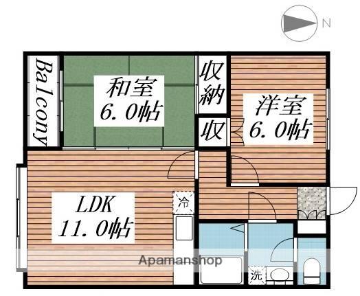 サンワロイヤル長江(2LDK/1階)の間取り写真