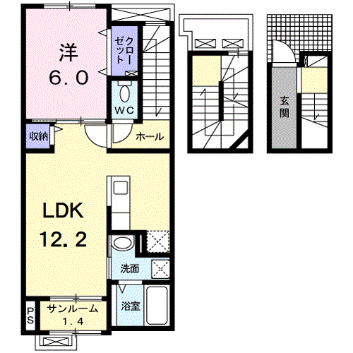 シャンティⅡB(1LDK/3階)の間取り写真