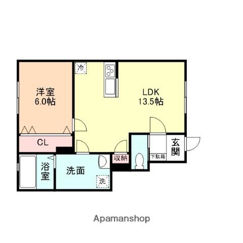 ハニエルⅢ(1LDK/1階)の間取り写真