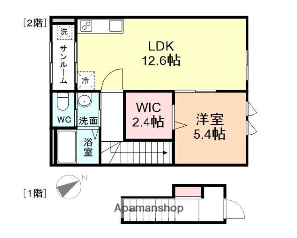 MILLET粟島(1LDK/2階)の間取り写真