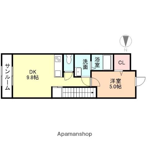 カーサプラシード(1DK/2階)の間取り写真