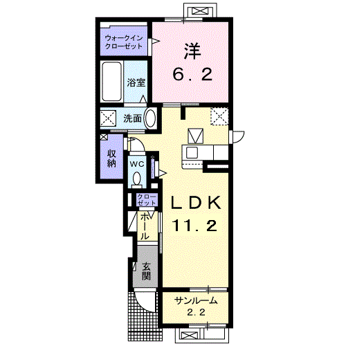シャンティⅢ(1LDK/1階)の間取り写真