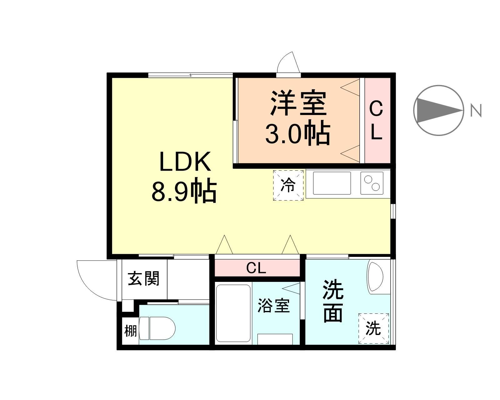 シリウス中島(1LDK/1階)の間取り写真