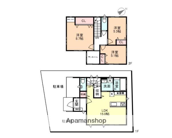 富山地鉄富山市内線 トヨタモビリティ富山Ｇスクエア五福前駅 徒歩6分 2階建 築4年(3LDK)の間取り写真