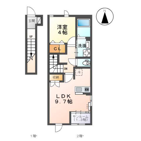 アリエス(1LDK/2階)の間取り写真
