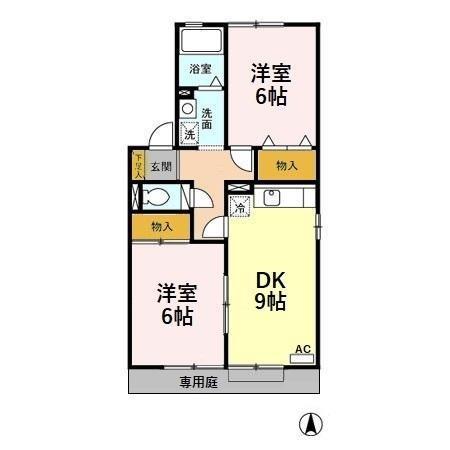 ラ・ベルフォンテーヌ A棟(2DK/1階)の間取り写真