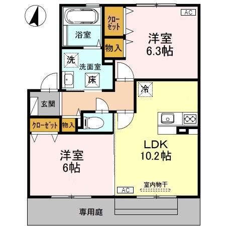 ロミオ・グレース B棟(2LDK/1階)の間取り写真