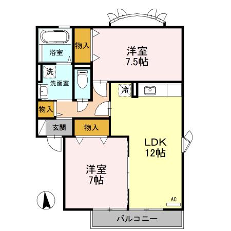 アザレアパークA棟(2LDK/2階)の間取り写真