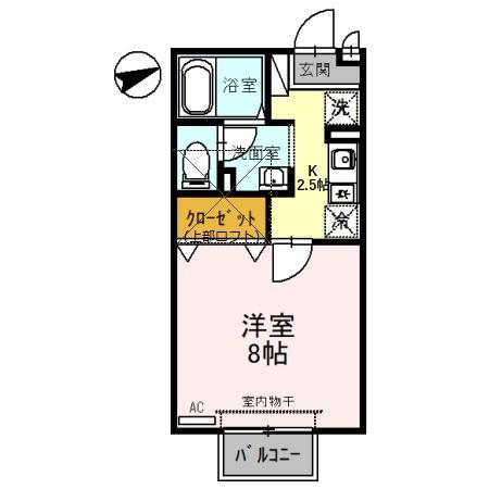 ルミエールM(1K/2階)の間取り写真