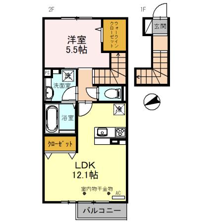 グランドコート東富山 A棟(1LDK/2階)の間取り写真